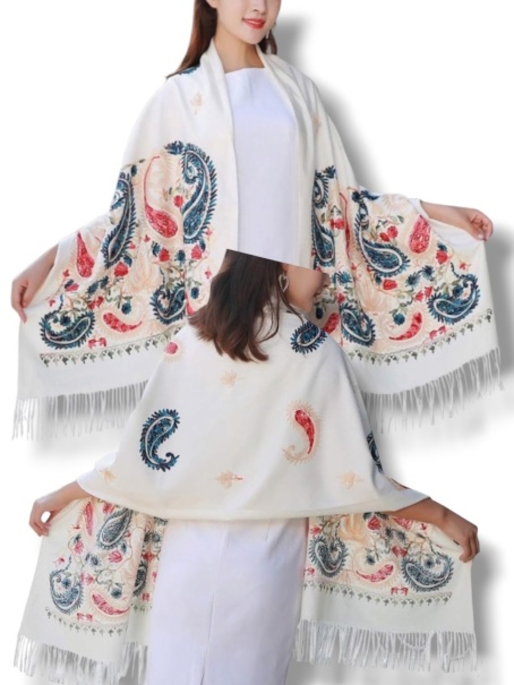 Urban CoCo Women’s Embroidered Shawl Scarf Wraps Colorful Detailed Ethnic Design